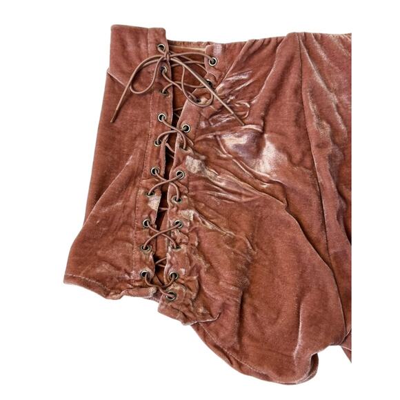 UNIF Dusty Pink Velvet Lace-Up Mini Shorts Rave Festival Club Sexy Velour Size M - Picture 6 of 8